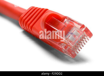 Rot-Computer-Netzwerk-Kabel isoliert auf einem weißen Hintergrund. Stockfoto