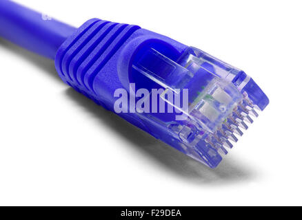 Blaue Computer-Netzwerk-Kabel isoliert auf einem weißen Hintergrund. Stockfoto