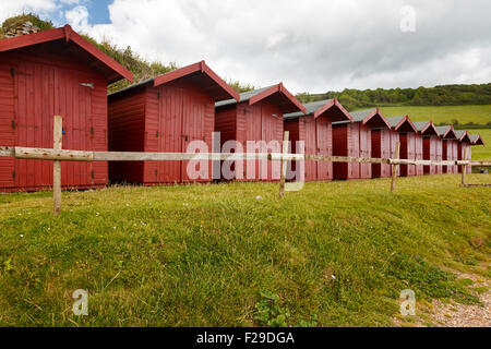 Strandhütten bei Branscombe auf Devon Küste England UK Europe Stockfoto