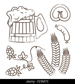 Oktoberfest-Cartoon-Design-Elemente (1), hand gezeichnete Stil Stock Vektor