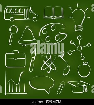 Kreide-Doodle-Stil Schule Symbole inmitten Stock Vektor