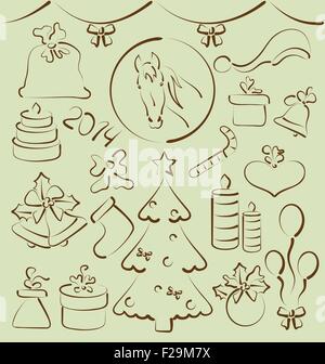 Christmas set Elemente stilisierte Hand gezeichnet Stock Vektor