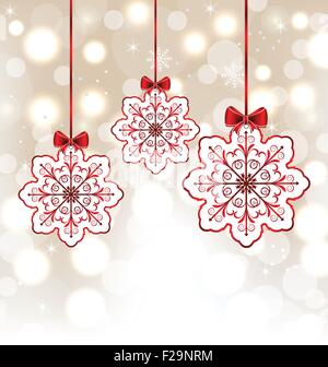 Winterdekoration mit Schneeflocken und Bögen Stock Vektor