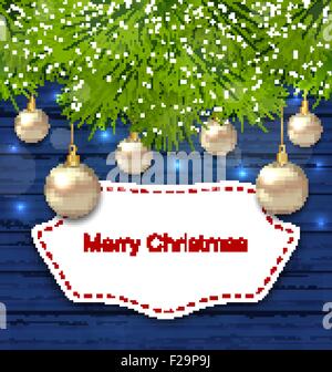 Urlaub Gruß Postkarte mit goldenen Kugeln Stock Vektor