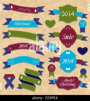 Christmas set geometrische Etiketten und Farbbänder Stock Vektor