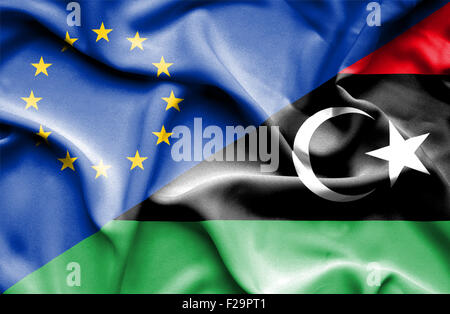 Wehende Flagge von Libyen und Stockfoto