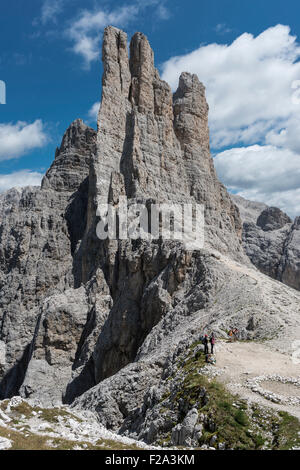 Rosengarten-Gruppe, Klettern rockt Vajolet Türme, 2821 m, Dolomiten, UNESCO-Weltkulturerbe, Alpen, Südtirol Stockfoto