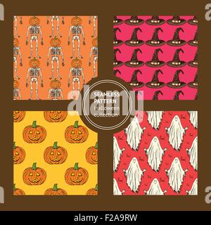 Nahtlose Skizzieranordnung Halloween im Vintage-Stil, Vektor-set Stock Vektor