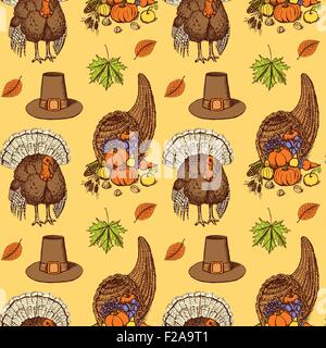 Skizzieren Sie Thanksgiving Musterdesign im Vintage-Stil, Vektor Stock Vektor