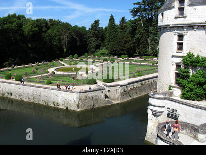 Château de Chenonceau, Marques Turm Catherines Garten, Loire-Tal, Fluss Cher, Indre-et-Loire, Touraine, Frankreich Stockfoto