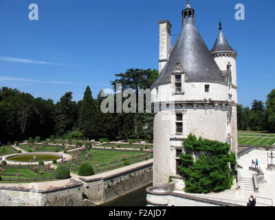 Château de Chenonceau, Marques Turm Catherines Garten, Loire-Tal, Fluss Cher, Indre-et-Loire, Touraine, Frankreich Stockfoto