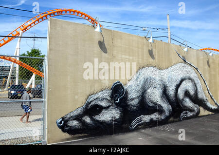 ROA Coney Kunst Wände Coney Island, brooklyn Stockfoto