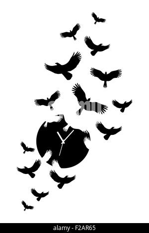 die Zeit vergeht, Uhr mit fliegenden Vögel Stockfoto