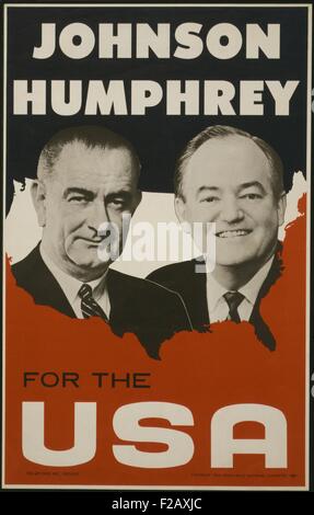 Johnson und Humphrey für die USA. Demokratischen Nationalkomitee Plakat für die Wahl von 1964. Gegen die republikanischen konservative Barry Goldwater gewannen sie mit einem Erdrutsch. (BSLOC 2015 2 210) Stockfoto