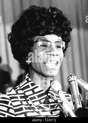 Shirley Chisholm kündigt ihre Kandidatur für die Präsidentschaftskandidatur. Ihr Veranstaltungsort war die Concorde Baptist Church in Brooklyn am 25. Januar 1972. Sie war die erste Frau, für die Präsidentschaftskandidatur laufen. Sie erhielt 152 ersten Wahlgang Stimmen bei der Democratic National Convention 1972. (CSU 2015 9 933) Stockfoto
