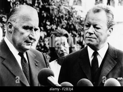 Der französische Präsident Georges Pompidou (links) München Massaker bei den Olympischen Sommerspielen, 6. September 1972. Fünf "Schwarzer September" palästinensische Terroristen ermordet 11 israelische Sportler und ein deutscher Polizist. 19. September 1972. -(CSU 2015 6 193) Stockfoto