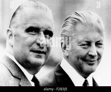 Der französische Präsident Georges Pompidou (links) mit Bundeskanzler Kurt Kiesinger. Es ist Pompidou Antrittsbesuch im Ausland als Staatsoberhaupt. 8. September 1969. -(CSU 2015 6 192) Stockfoto