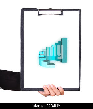 Business Hand mit einem Klemmbrett mit Business-Graph-Diagramm Stockfoto