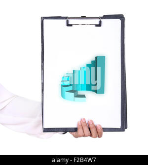Business Hand mit einem Klemmbrett mit Business-Graph-Diagramm Stockfoto