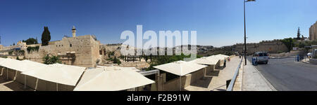 Israel, Naher Osten: Panoramablick auf die Altstadt von Jerusalem mit dem Tempelberg, der westlichen Wand und die Al Aqsa Moschee Stockfoto