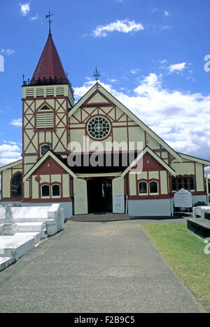 St Glaubensrichtungen anglikanische Kirche, Rotorua, Marae Te Puia, Neuseeland, Nordinsel, Stockfoto