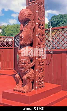 Rotorua, Marae Te Puia, Neuseeland, Nordinsel, Maori Holz Carving Stockfoto