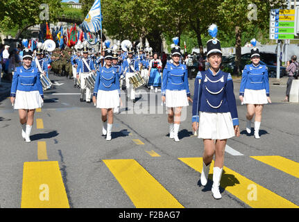 Zürich - 1. August 2013: Traditionelle Parade in Zürich am Schweizer Nationalfeiertag, 1. August in Zürich Stockfoto