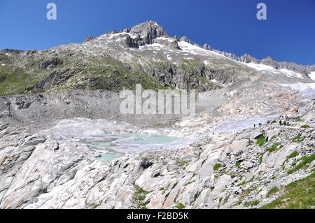 Schmelzenden Rhonegletscher der Schweiz. Blick vom Furkapass Stockfoto