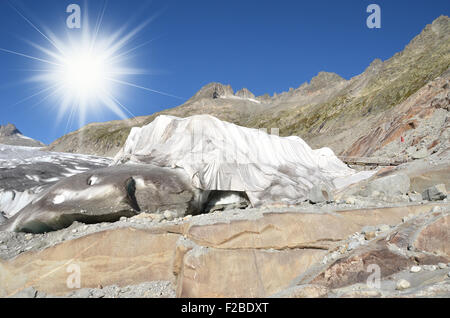 Schmelzenden Rhonegletscher der Schweiz. Blick vom Furkapass Stockfoto