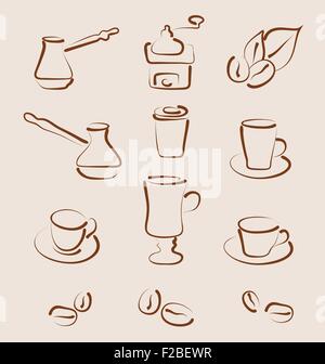 Skizzieren Sie Set Kaffee-Design-Elemente - Vektor Stock Vektor