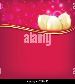 Ostern-Einladung mit goldenen Eiern Stock Vektor