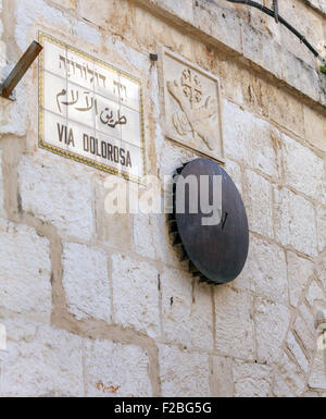 Fünfte Station an der Via Dolorosa im Altstadt, Jerusalem, Israel Stockfoto