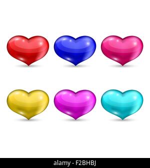 Herzen Sie bunte isoliert auf weißem Hintergrund Stock Vektor