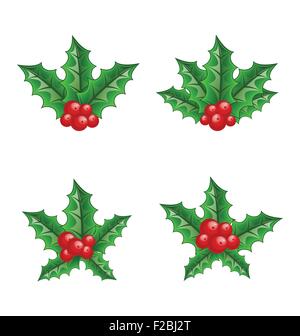 Christmas set Holly Berry Zweige isoliert auf weißem Hintergrund Stock Vektor