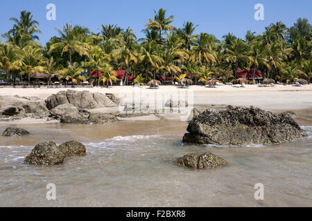 Meer, Strand, Palmen, Bungalows, Ngapali Strand Ngapali, Thandwe, Rakhine State in Myanmar Stockfoto