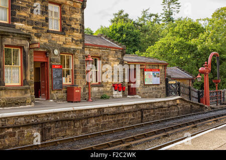 Goathland Bahnhof in Yorkshire Moors. Gekennzeichnet als ein Standort in den Harry Potter Filmen in Yorkshire, England Stockfoto