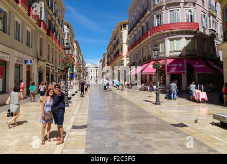 Calle Marqués de Larios Malaga Fußgängerzone Hauptstraße, Malaga, Andalusien, Spanien. Stockfoto