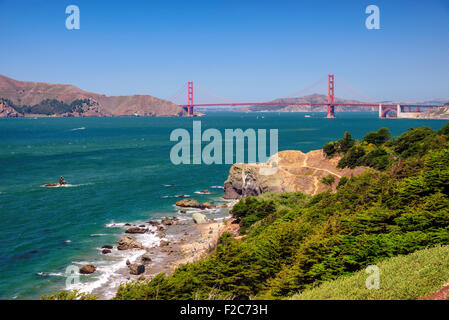 Blick auf die Golden Gate Bay in San Francisco bei Sonnenuntergang Stockfoto