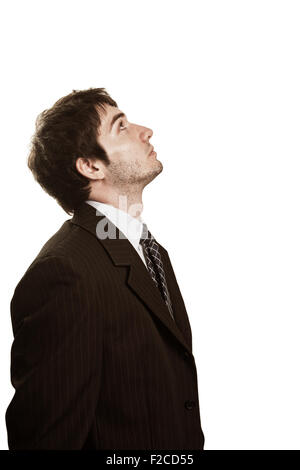 Ein warten auf isolierte Geschäftsmann Blick oben Stockfoto