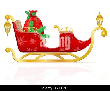 Rot Weihnachten Schlitten des Weihnachtsmannes mit Geschenke-Vektor-Illustration isoliert auf weißem Hintergrund Stock Vektor