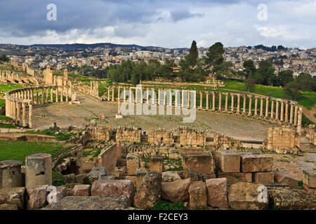 Das ovale Forum in Jerash, Jordanien Stockfoto