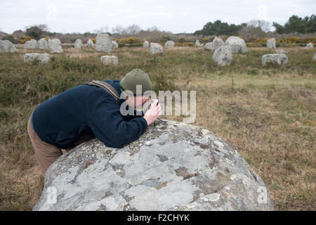 Carnac in Nordfrankreich, neolithische Steinbau 10000 Steine in der Bretagne Stockfoto