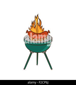 Grill mit Würstchen und Flamme Stock Vektor