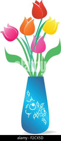 Illustration der schöne Vase mit Tulpen ist isoliert auf weiß Stock Vektor