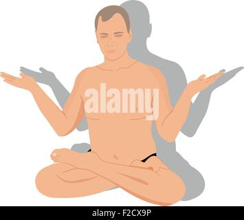 Der Mann sitzt und meditiert Yogas Stock Vektor
