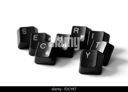 Sicherheitswort mit Tastatur Buchstaben auf weißem Hintergrund zu isolieren. Stockfoto