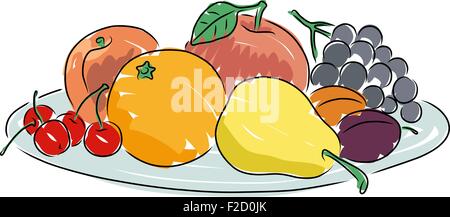 Einen Teller mit Obst auf einem weißen Hintergrund isoliert. Design-Kunst-Vektor-Illustration für Sie Stock Vektor