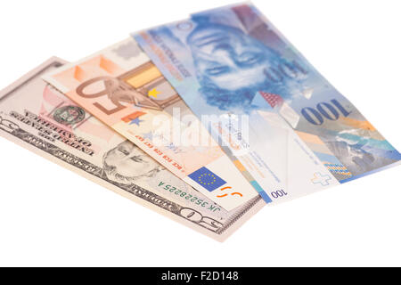 Europäische Euro, US-Dollar, Schweizer Franken Währung Stockfoto