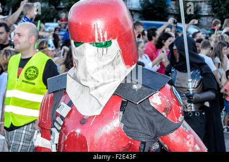 VII Trainingstag der spanischen Garnison 501st Legion, - StarWars-. Unbekannter Mann von - Galactic Marine - verkleidet. Stockfoto