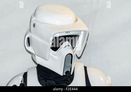 VII Trainingstag der spanischen Garnison 501st Legion, - StarWars-. Helm - Biker Scout- Stockfoto